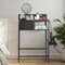 Black Vanity Desk with Charging Station, Makeup Table with Drawer, Open Shelf, and Hair Dryer Hook